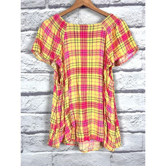 Torrid Womens 3X Boho Feminine Cottagecore Western Plaid Smocked Flutter Blouse - Picture 4 of 11